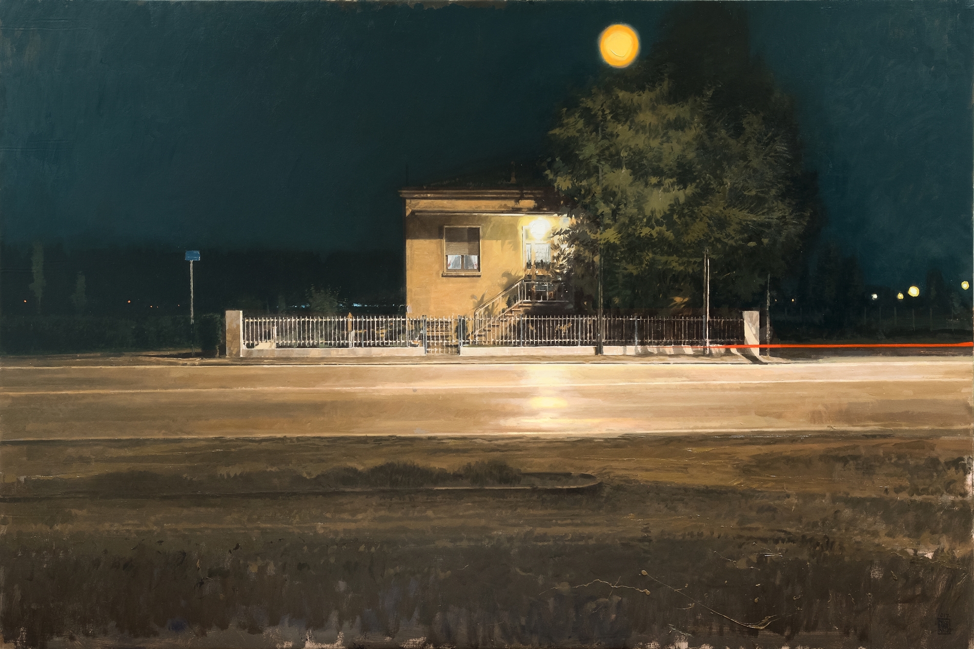 <span class='grassetto'>Night in Nowhere</span>[br],2017,olio su tela, cm 120x200